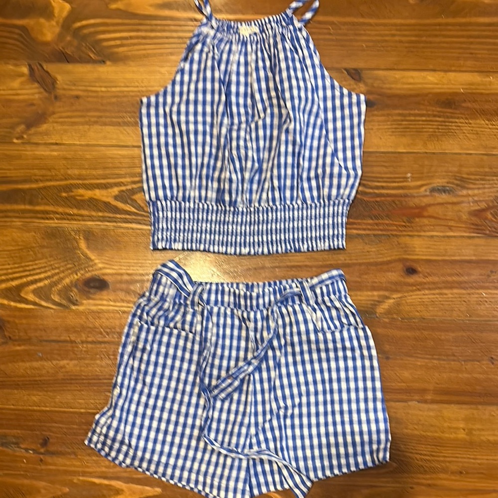 Copper Key Blue and White Gingham Matching Set - Picture 1 of 2